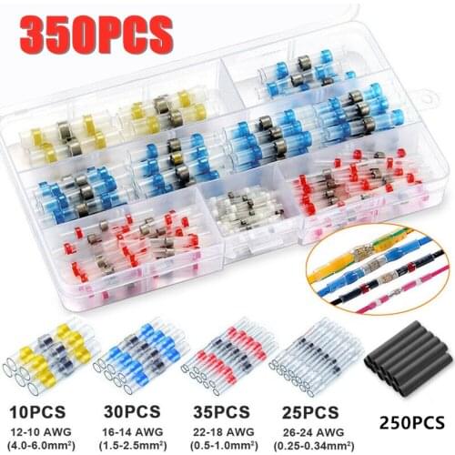 350PCS Waterproof Seal Solder Sleeve Wire Connectors Heat Shrink Tube Butt Connectors Insulated Electrical Wire Terminals