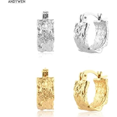 ANDYWEN 925 Sterling Silver Gold Irregular Hoops Piercing Pendiente Huggies Circle Luxury Jewelry Round Jewels For Women