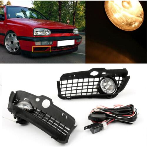 Artudatech New Bumper Grille Grill With Driving Fog Lamp Light For VW Golf MK3 1992 1993 1994 1995 1996 1997