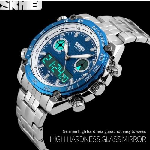 Luxury SKMEI Waterproof Mens Watches Full Steel Quartz Analog Digital LED Casual Military Sport Watch Male Relogio Masculino