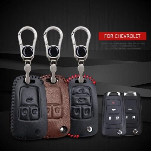For Chevrolet Cruze Onix Lacetti Tahoe Spark Trax Equinox Key Ring Chain Accessories Real Leather Car Key Fob Case Cover
