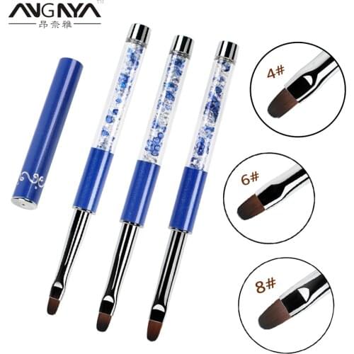 ANGNYA Nail Brush 4#6#8# Blue Rhinestone Handle Drawing UV Gel Pen Nail Art Brush UV Gel Painting Pen Acrylic GEL Extension Pen