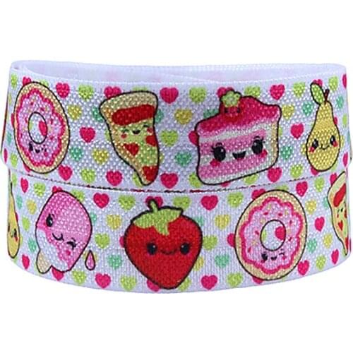 Valentine donut and cake printed fold over elastic