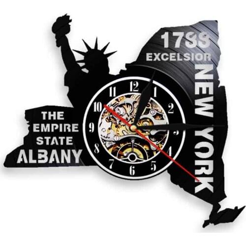 The Empire State Albany Wall Art New York Silhouette LED Light Vinyl Record Wall Clock Statue of Liberty Wall Hanging Watch