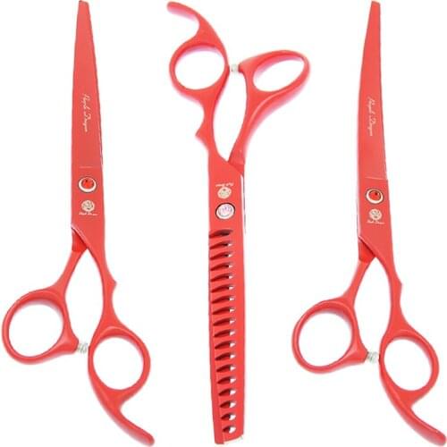 Purple Dragon 7 inch Pet Grooming Scissors 18Teeth Fish Bone Thinning Shears Steel Dog Straight Curved Cutting Clippers B0030B