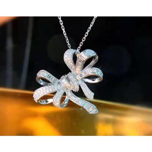 Hot Brand Pure 925 Sterling Silver Jewelry For Women Bowknot Neckalce Long Pendant Necklace Cute Pendant Party Necklace