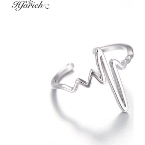 Hfarich Trendy Electrocardiogram Wedding Rings For Women Heartbeat Open Finger Ring New Year Gift