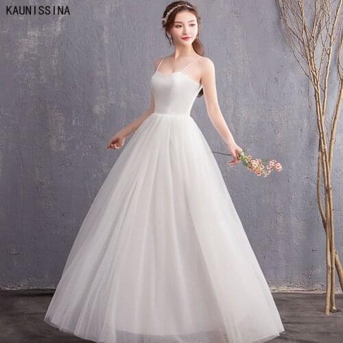 KAUNISSINA Cheap Bride Dresses Spaghetti Straps Sweetheart Collar Boho Wedding Dress Women Summer White Simple Bridal Gowns