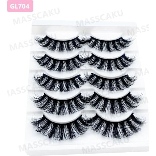 MASSCAKU 5 pairs 25mm 5D Faux Mink Eyelashes Fake Long Makeup Mink Lashes Eyelash Extension False Eyelashes maquiagem