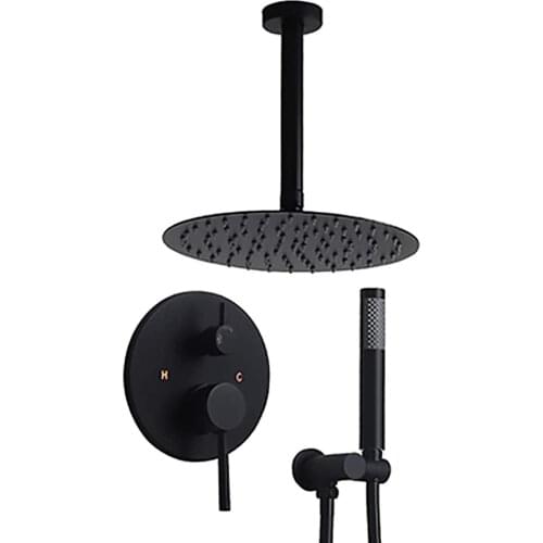Matte Black Round Shower Faucet with Handheld Sprinkler Wall-Mounted Shower Packaged Combination, HIGH Pressure Balancing Valve