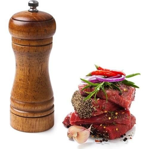 Salt and Pepper Mills Solid Wood Pepper Mill with Strong Adjustable Ceramic Grinder 5" 8" 10" Inch Kitchen Tools