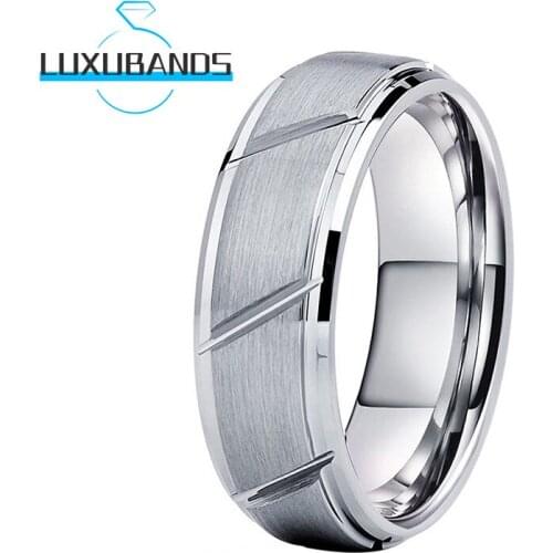 8MM Tungsten Carbide Rings For Men Wemen 6MM Groove Stepped Beveled Edges Engagement Bands Brushed Finished Comfort Fit