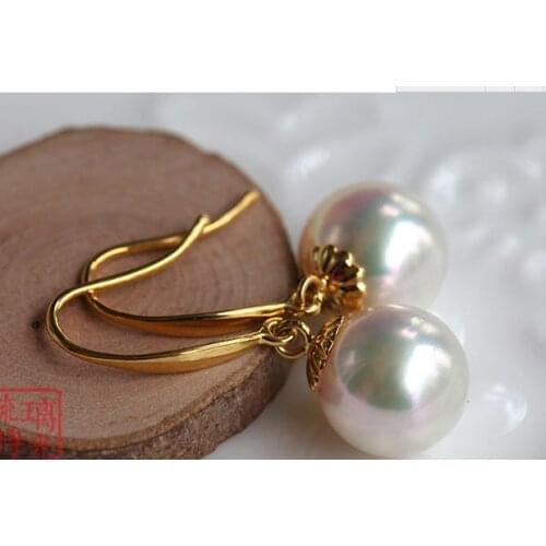 New10-11mm natural Australian south sea white pearl earring14K/20