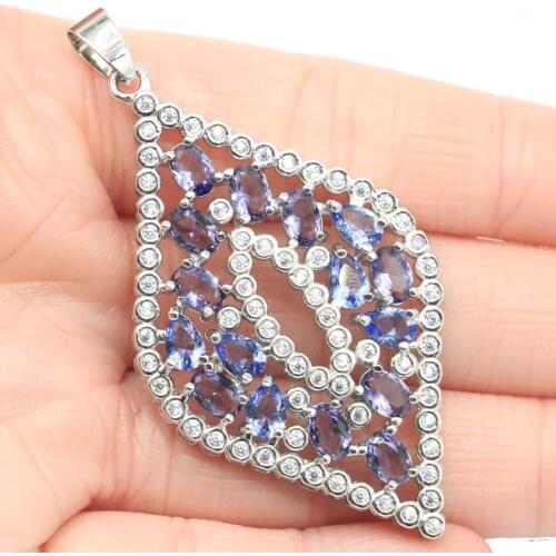 48x28mm 2021 Multi Color Created Tourmaline Peridot Tanzanite Aquamarine Dating Silver Pendant Eye Catching