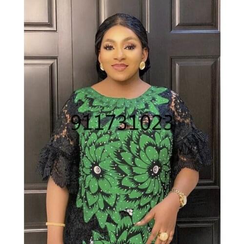 New African Dashiki Fashion Loose Embroidery Long Lace Dress African Maxi Dress For Women African Clothes Elegant Lace Dresses