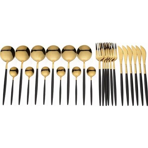 Full Complete Cutlery Spoon Fork Set Tableware Stainless Steel Gold Cutlery Set 24 Pcs Forks Knives Spoons Dinner Appliance