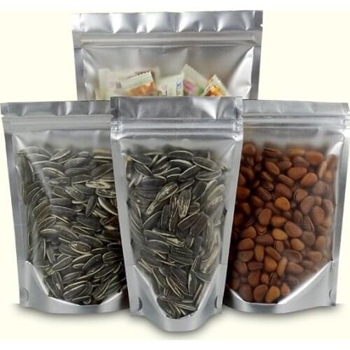 Clear Front Silver Gold Rear Pure Aluminum Foil Ziplock Bag Stand Up Pouch Zipper Resealable Food Tea Nuts Packaging Doypack