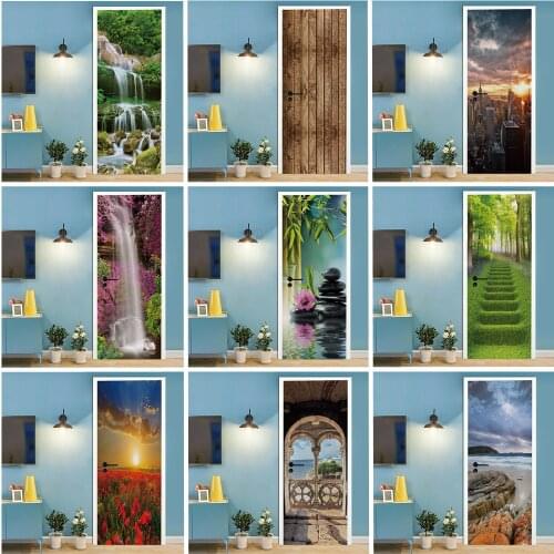 Self Adhesive Door Stickers 3D Wallpaper Vinyl Removable Waterproof Wall Murals for Interior Doors Home Office Decoration