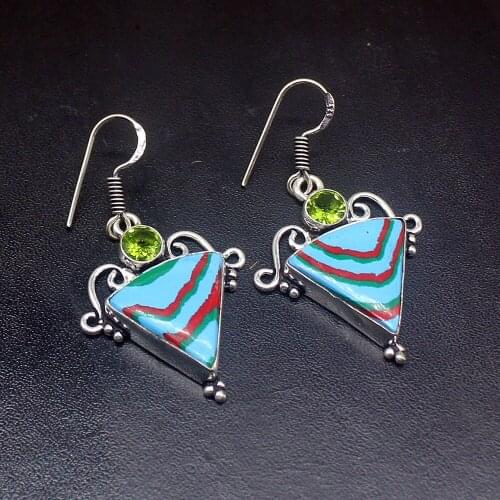 Gemstonefactory Big Promotion 925 Silver Stripe Jasper Green Peridot Women Ladies Gifts Dangle Drop Earrings 20212136