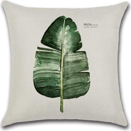 Green Fresh Leaf Print Cushion Linen Waist Throw Pillow For Home Sofa Office Car Decoration 45X45cm LBShipping