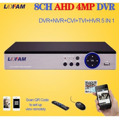 LOFAM 4MP 8CH AHD DVR NVR XVR CVI TVI 5 In 1 Hybrid CCTV DVR Security Video Recorder 4K 4.0MP H.264 CCTV DVR 8CH XMEYE APP View