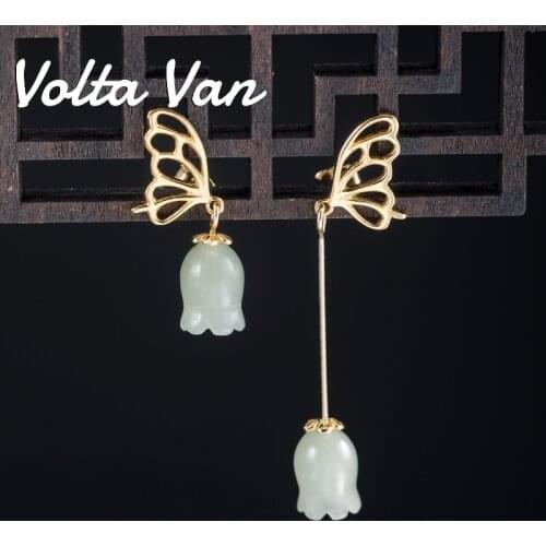 Volta Van Jade Drop Earrings 925 Sterling Silver 2021 New Elegant Pendientes Plata Vintage Flowers Jewelry Butterfly Earrings