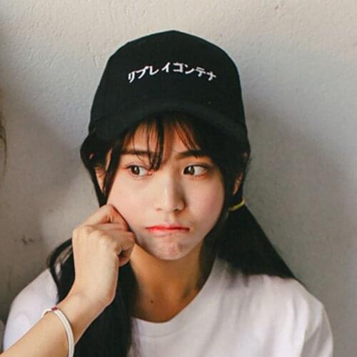 Japanese Character Prints Hats Fashion Casual Adjustable Unisex Hat Sportswear Baseball Cap White Black