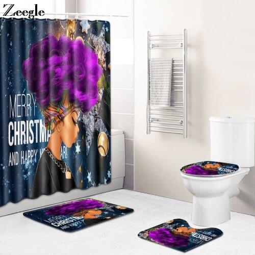 Zeegle Bathroom Waterproof Shower Curtains Anti-slip Toilet Pedestal Rug Lid Toilet Cover Mat Bathroom Mat 4pcs Shower Bath Set