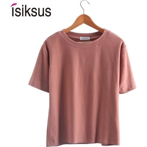 Isiksus Summer T Shirt Women Cotton T-shirts Woman Solid Short Sleeve Casual O-neck Black 2019 Top White Tshirt For Women TS006