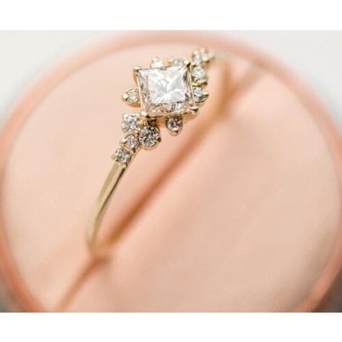 Square zircon crystal gold color Thin rings for women fashion vintage engagement wedding band bijoux accesorios mujer love gift