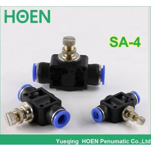 100 pcs SA4 Air Flow Speed Control Valve SA-4 4mm to 4mm Air Tube Fitting One touch push In pneumatic fitting