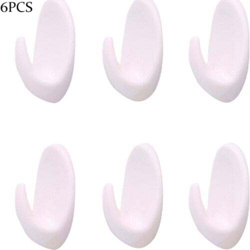 6Pcs/set White Hooks Self Adhesive Home Kitchen Wall Door Hook Holder Key Hanger Hooks Bathroom Towel Storage Sticky Hooks