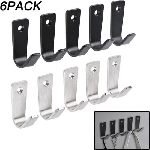 6Pcs/Set Stainless Steel Bathroom Wall-mounted Coat Hooks Kitchen Living Room Key Towel Hanger Sundries Holder