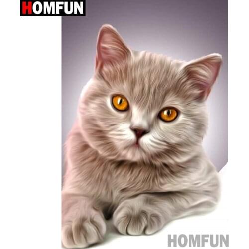HOMFUN Full Square/Round Drill 5D DIY Diamond Painting "Animal cat" 3D Diamond Embroidery Cross Stitch Home Decor A19022