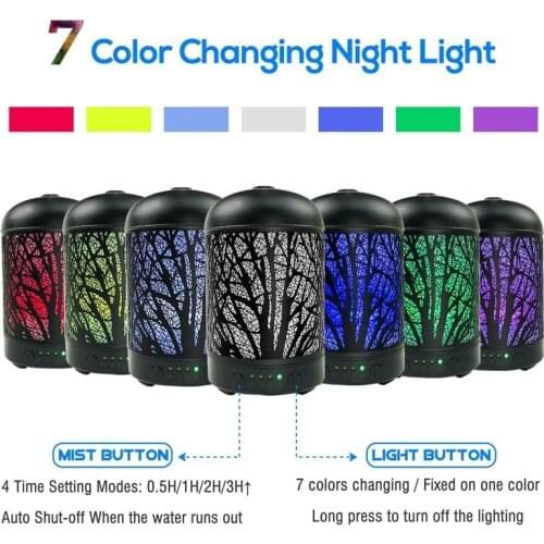 Aromatherapy Essential Oil Diffuser Metal Ultrasonic Aroma Diffuser with 7 Color LED Lights Auto Shut-off Cool Mist Humidifier