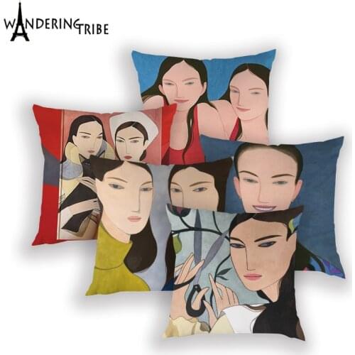 Beautiful Girl Throw Pillow Case Nordic Colorful Decorative Cushion Cover Portrait Home Decor Sofa Bed Car Cushions Cases Kissen