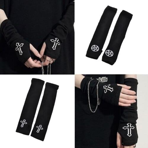Carnival Cross Hand Gloves Stretchy Long Fingerless Sleeves Arm Warmer Sleeve Knit Arm Sleeves Halloween Costume