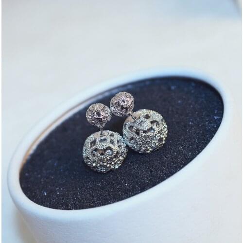 Korean trendy cute double side ball crystal stud earring for women party jewelry