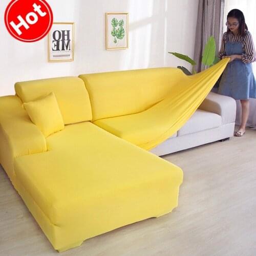 L Shape Need Buy 2pcs Sofa Cover Solid Color Corner Sofa Covers for Living Room Elastic Spandex Couch Cover Stretch Slipcovers