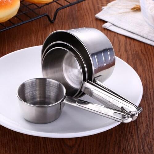 4PCS/Set Stainless Steel Measuring Cups Measuring Spoon Set Coffee Milk Powder Spoon With Scale Kitchen Baking Tools