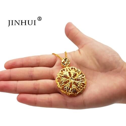 JINHUI fashion New women gold color Flowers necklaces pendant 2mm 45cm gold chain Giving girl Friend gifts Party wear Jewelry