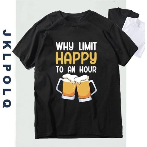 JKLPOLQ Mens T-Shirt Why Limit Happy To An Hour Funny Beer Print Vintage Tops Party Casual comfortable Cotton Tee
