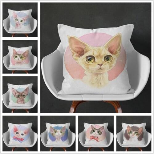 Cute Cat Art Avatar Cartoon Drawing Pattern Soft Short Plush Cushion Cover Pillow Case for Home Sofa Car Decor Pillowcase45X45cm