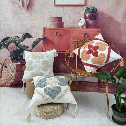 Love Leaves 45x45cm Pillowcase Embroidered Cotton Pillowcase Ivory Circle Tufted Home Decoration Mesh Living Room Bedroom