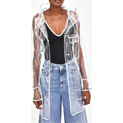 2020 New Long Trench Coat for Women PVC Transparent Oversize Hooded Coat New Outwear Loose Waterproof Raincoat Windbreaker D445