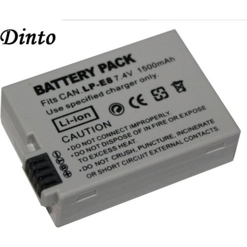 Dinto New 7.4V 1500mAh 1pc Camera Battery Li-ion LP-E8 LPE8 Rechargeable Batteries for Canon EOS 550DRebel T2i 600D