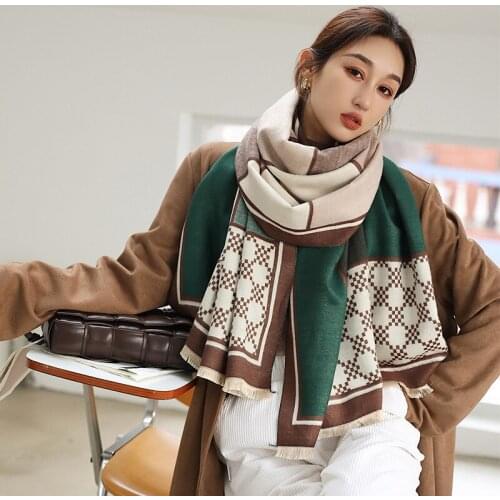 New Two-Sided Tassels Scarves Popular Color Matching Bandanna Winter Cashmere Thick Shawls Autumn 190X65CM Dustproof Beach Towel