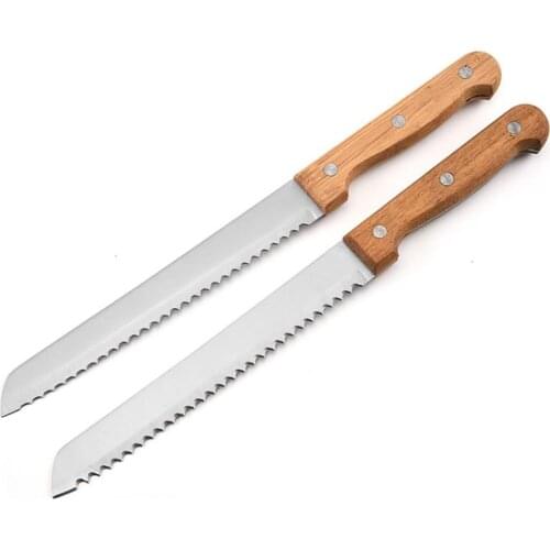 8-inch Stainless Steel Bread Knife Bamboo Wood Handle Serrated Cake Toast Slicing Knife Baking Tools Bread Cutting Knife