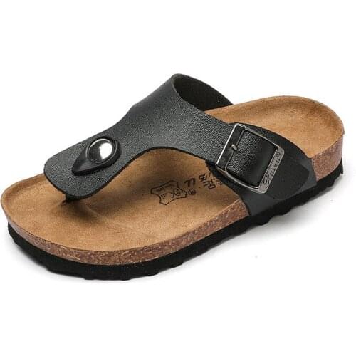2-14 Years Cork Baby Boys Shoe Children Beach Teens Big Kids Sandals Slippers Shoe Summer Fashion Casual Home Leather Flip Flops