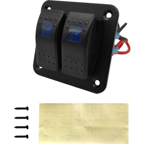 2 Gang LED Toggle Switch Panel Waterproof Double Light Switch ON-OFF Rocker Switch Panel for Marine Boat Caravan RV 12V 24V